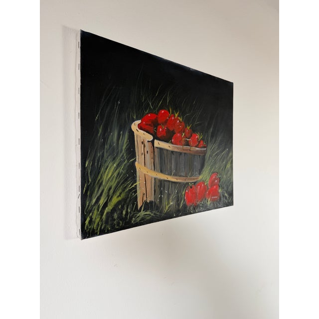 Mid-Century Modern Vintage Clara Still Life Red Tomatoes Acrylic on Canvas Painting, Signed, Unframed For Sale - Image 3 of 12