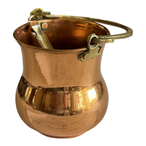 Vintage Copper Planter Utensil Pot With Hinged Brass Handle MCM Lodge CabinCore