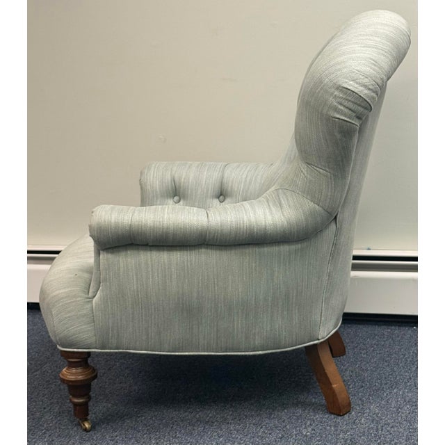 English Vintage English Rolled Arm Pale Blue Upholstered Chair For Sale - Image 3 of 9