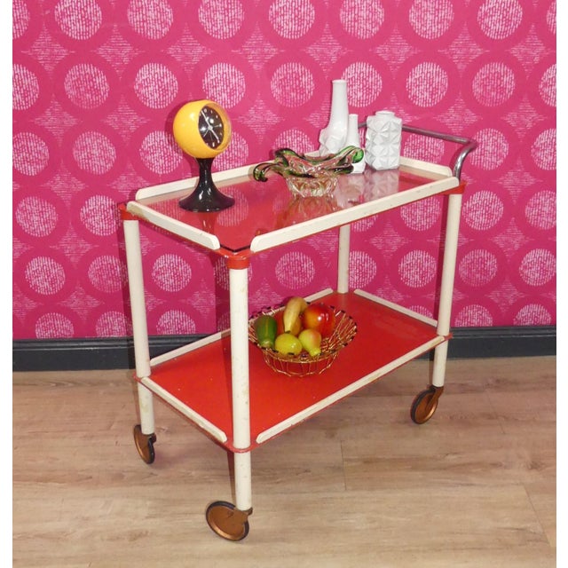 Red Vintage Bar Cart Tea Cart Red-White Dinette, 1970s For Sale - Image 8 of 13