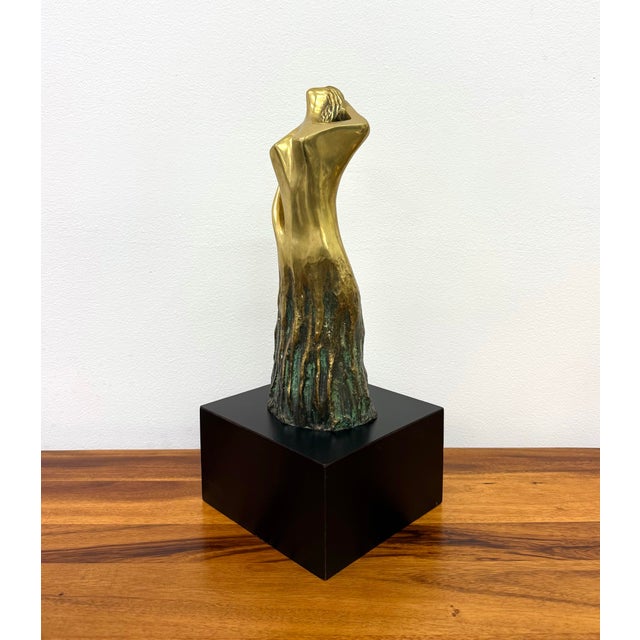 Metal Vintage Brass Sculpture of Women on Plinth For Sale - Image 7 of 7