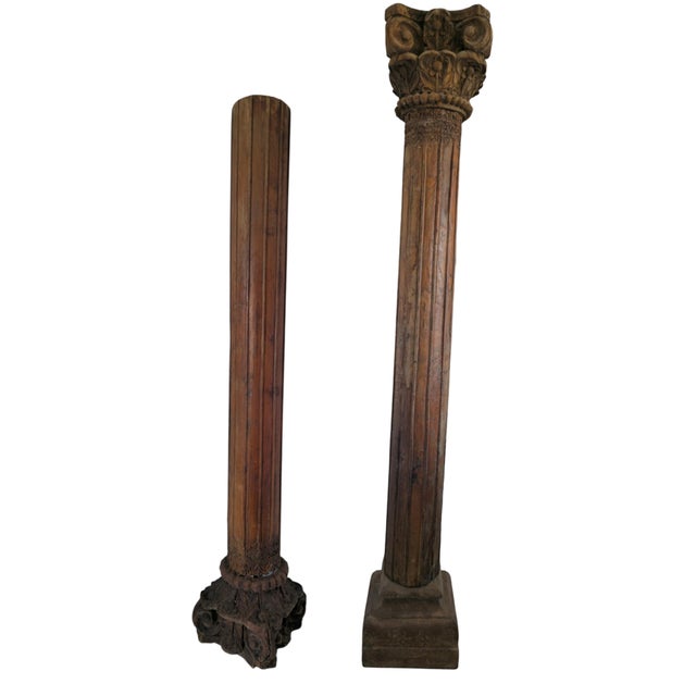 Wood 19th Century Balinese Carved Wood Columns, Set of 2 For Sale - Image 7 of 7