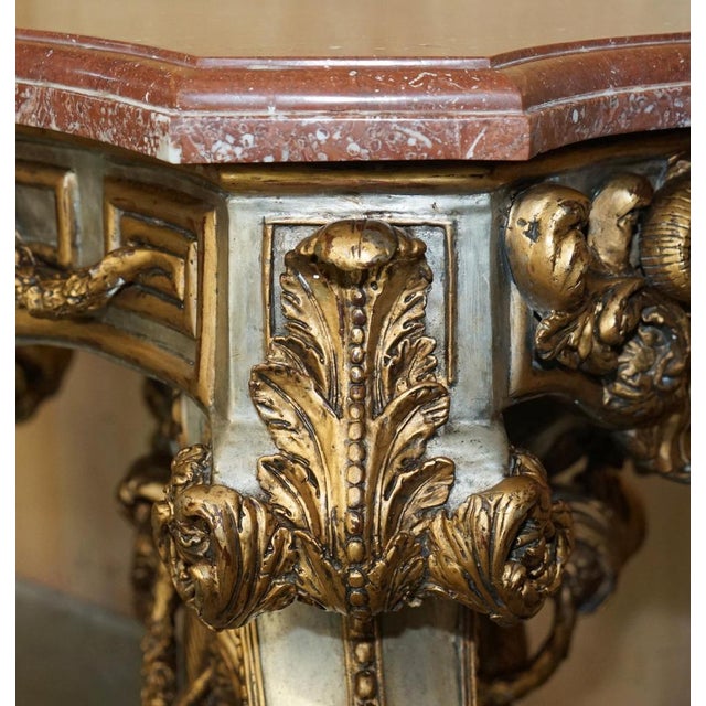 Gold Baroque Metal Rams & Maiden Head Marble Topped Console Table For Sale - Image 8 of 18