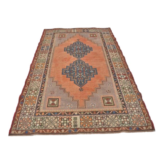 1950s Low Pile Distressed Wool Rug, Authentic Turkish Accent Rug For Sale
