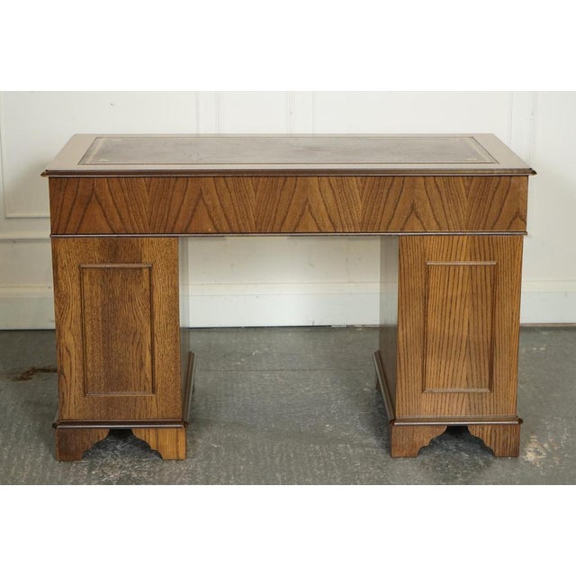 Vintage Oak Office Pedestal Desk in Brown Leather Top For Sale - Image 15 of 17