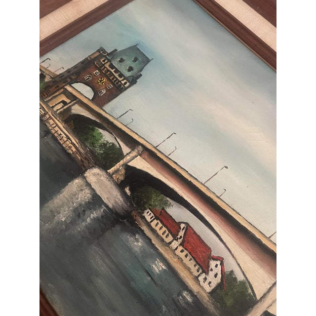 Rustic European Still Life Rhine River Bridge Framed Original Oil Painting For Sale - Image 10 of 12