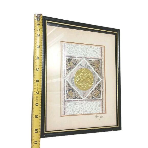 1960s Exotic 3d Foil Watercolor Art Star of David Artist Signed Framed Gold Handpainted For Sale - Image 13 of 16