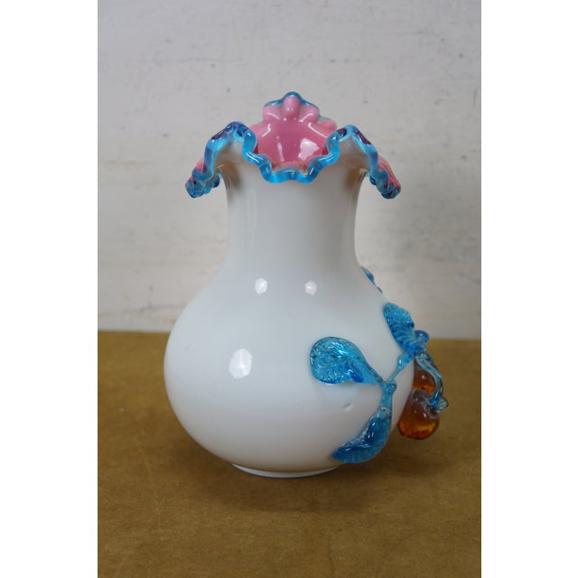 Antique Bohemian Uranium Custard Glass Ruffled Clambroth Cherry Pitcher 9" For Sale - Image 6 of 14