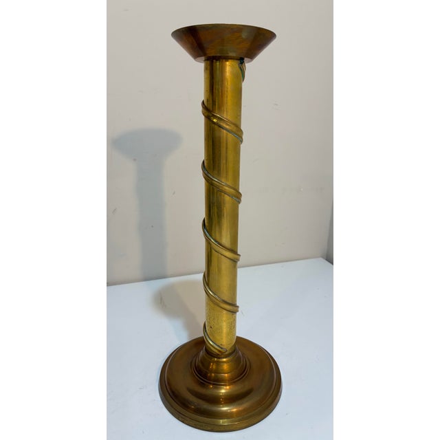 Vintage Graduated Solid Brass Spiral Candlesticks, Set of Three, 12”, 14” & 16 For Sale In Philadelphia - Image 6 of 9