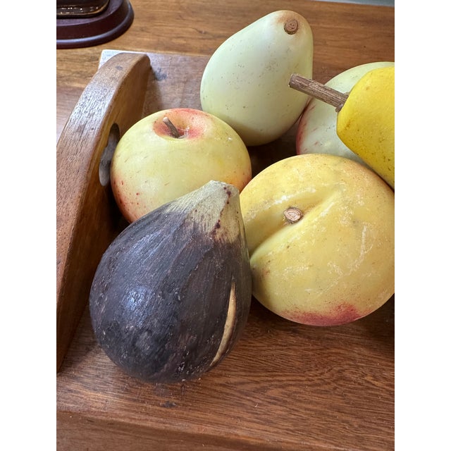 Vintage Wooden Tray With 8 Pieces Italian Alabaster Fruit For Sale - Image 11 of 14