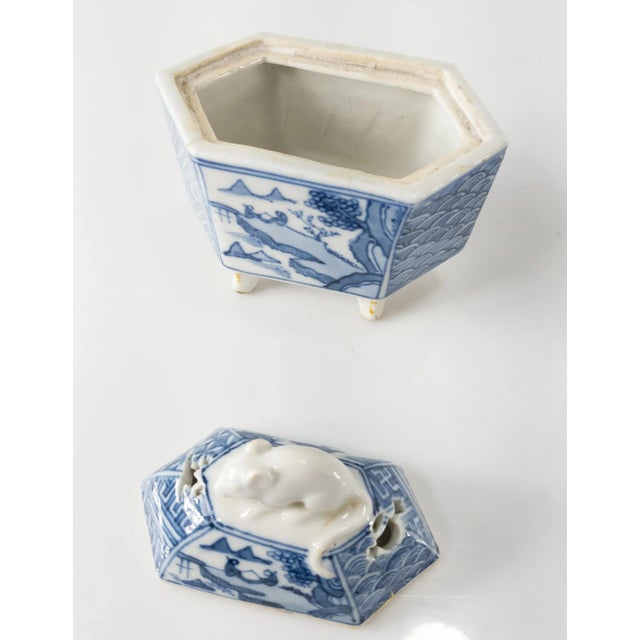 Ceramic Japanese Blue and White Arita Kiln Incense Burner Censer For Sale - Image 7 of 13