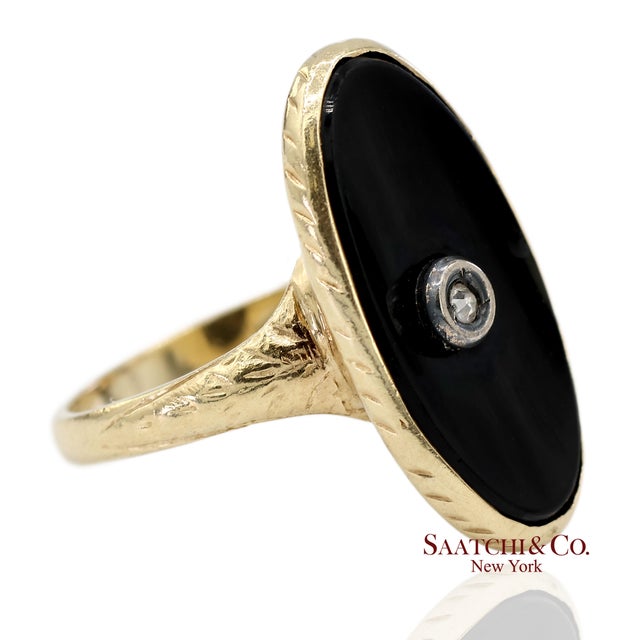 14K Yellow Gold Diamond and Onyx Ring Metal Type: 14k Solid Yellow Gold Total Item Weight: 3.2 Grams Ring Size: 4.5...