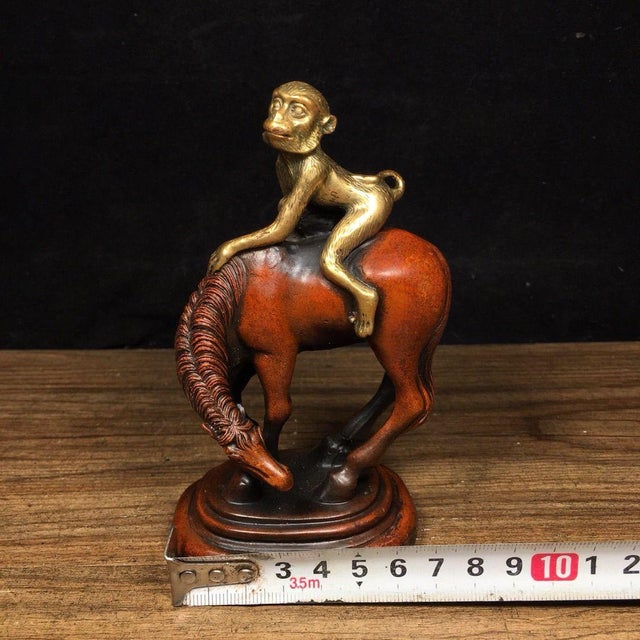 Metal Gilt Bronze Monkey on Horse Figure - "Immediate Marquis" Statue For Sale - Image 7 of 7