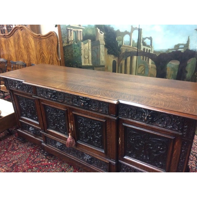 Monumental Antique Oak Buffet, Victorian Carved Sideboard For Sale - Image 6 of 12