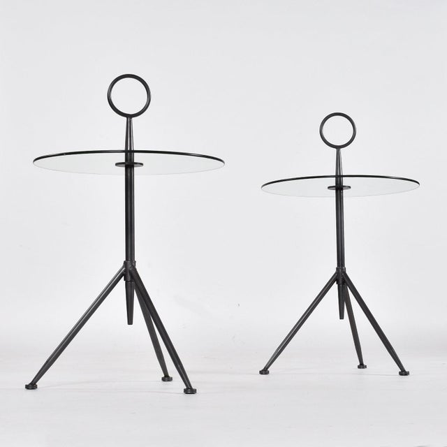1990s Pair of Italian Modern Round Glass Gueridon Side Tables With Tripod Steel Bases For Sale - Image 5 of 12