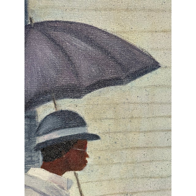 Vintage Naïve Figurative Painting of Woman With Umbrella For Sale - Image 9 of 11