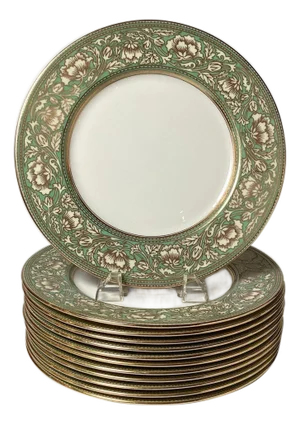 Set of 12 Antique Lenox Green Mark Service Plates 1920's