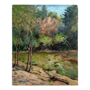 Mid-Century Santa Cruz Mountains & Stream Landscape in Oil on Canvas by Ann Fuson