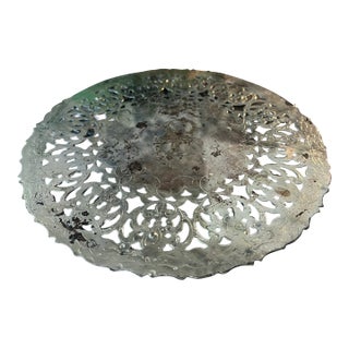 Vintage Silver Round Etched Trivet With Monogrammed Accent For Sale