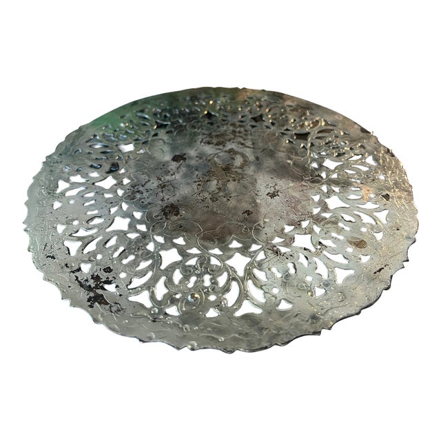 Vintage Silver Round Etched Trivet With Monogrammed Accent For Sale