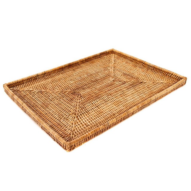 Artifacts Rattan Rectangular Flat Tray in Honey Brown - 19" For Sale - Image 9 of 9