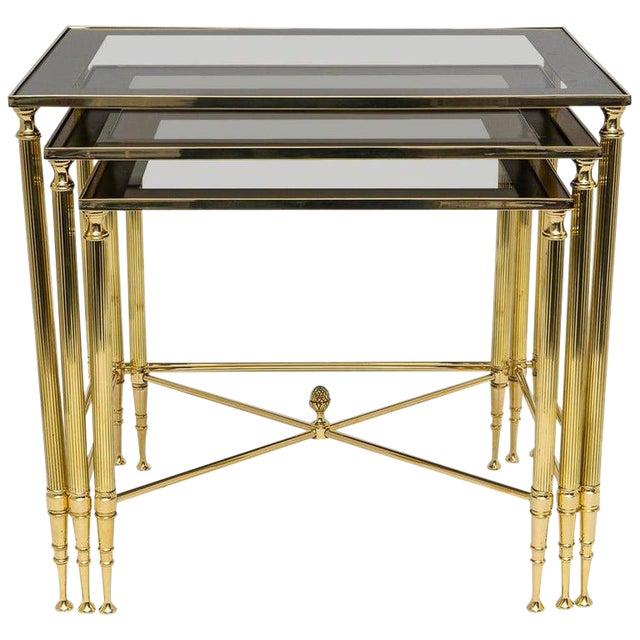 Maison Jansen Brass Nesting Tables - Set of 3 For Sale