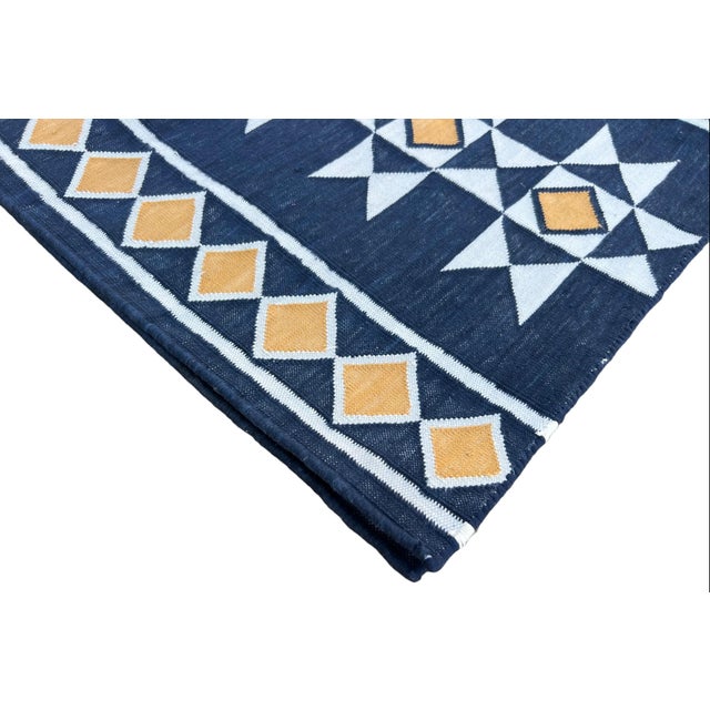 Not Yet Made - Made To Order Handmade Cotton Navy Blue Geometric Runner Rug, Vegetable Dyed Dhurrie Runner -3'x16' For Sale - Image 5 of 11