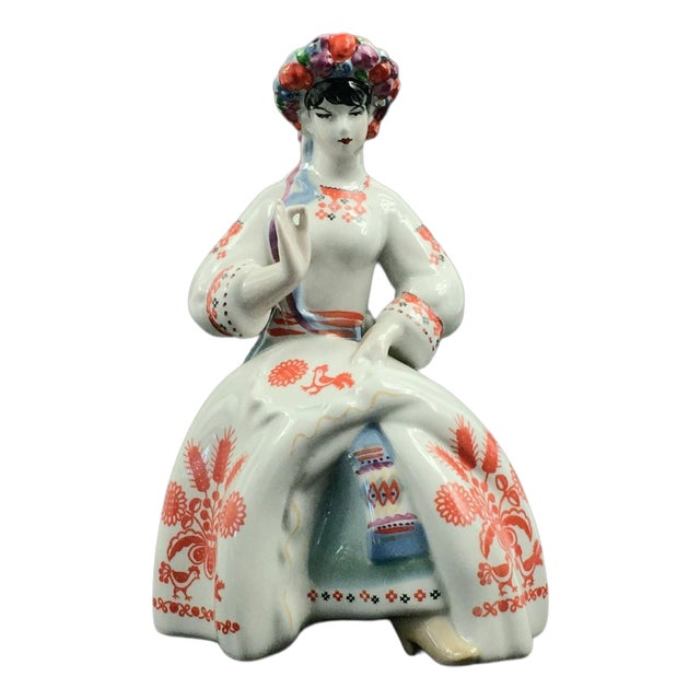 Vintage The Embroiderer Figurine in Porcelain from Polonne, Ukraine/USSR, 1970s-1980s For Sale