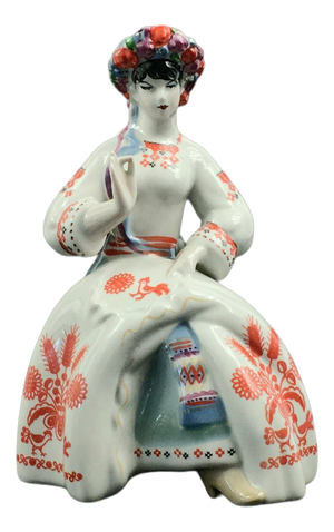 Vintage The Embroiderer Figurine in Porcelain from Polonne, Ukraine/USSR, 1970s-1980s