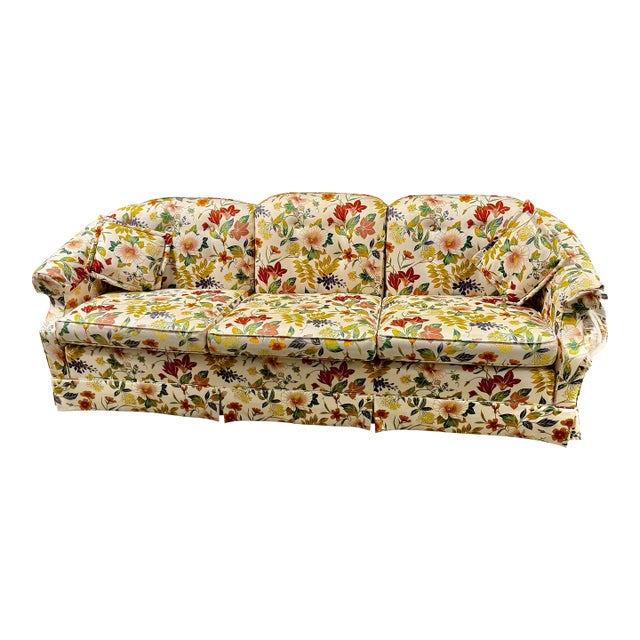Mid 20th Century Ethan Allen Floral Upholstered Three-Seat Sofa For Sale
