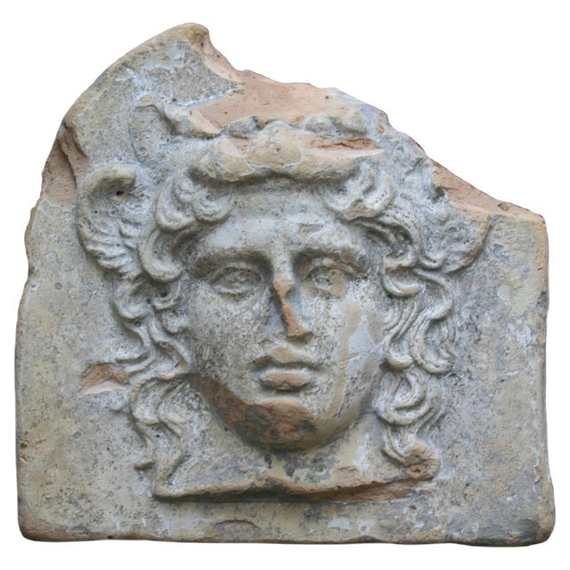Antique Ancient Greek Terracotta Antefix in Form of the Head of Artemis Bendis For Sale