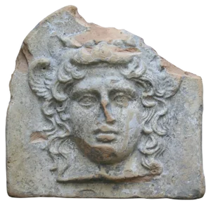 Antique Ancient Greek Terracotta Antefix in Form of the Head of Artemis Bendis