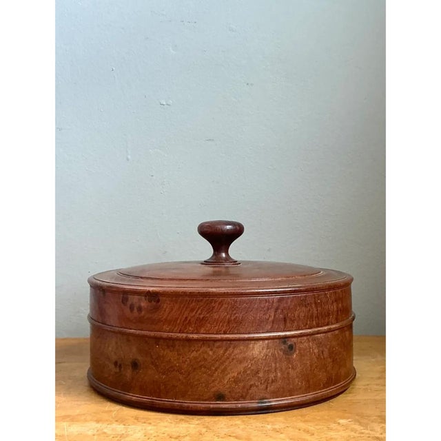 Wood Vintage Round Burl Wood Storage Box For Sale - Image 7 of 12