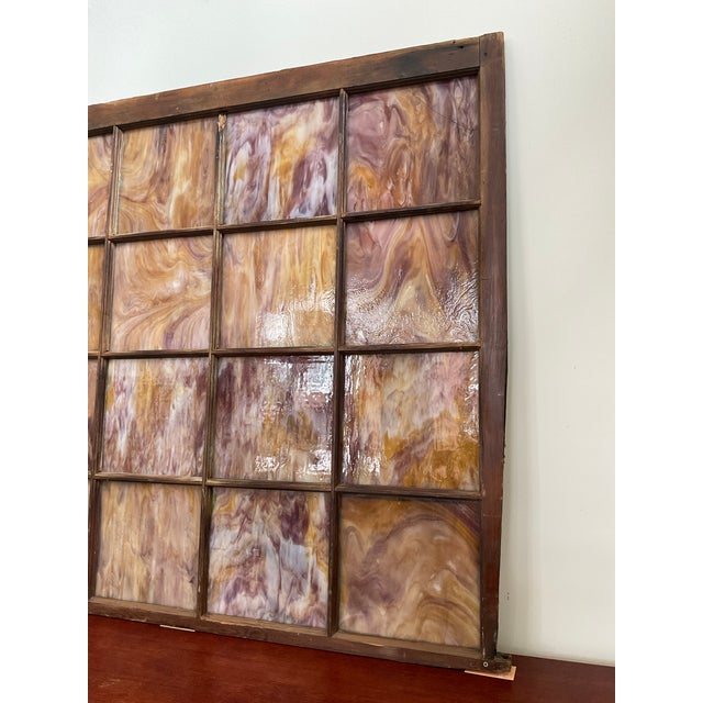 1920s Vintage Architectural Slag Glass Window Frame For Sale - Image 5 of 8