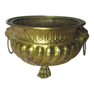 Antique French Ornate Brass With Lion Head Handles on Lion Paw Feet Jardiniere / Cachepot For Sale
