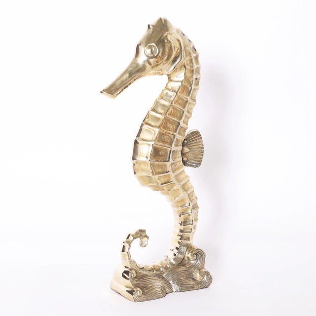 Metal Midcentury Brass Seahorse Sculpture For Sale - Image 7 of 7