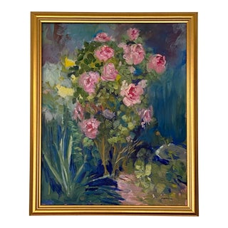 Modern Impressionist Plein Air Roses Garden Oil Painting by Marina Movshina For Sale