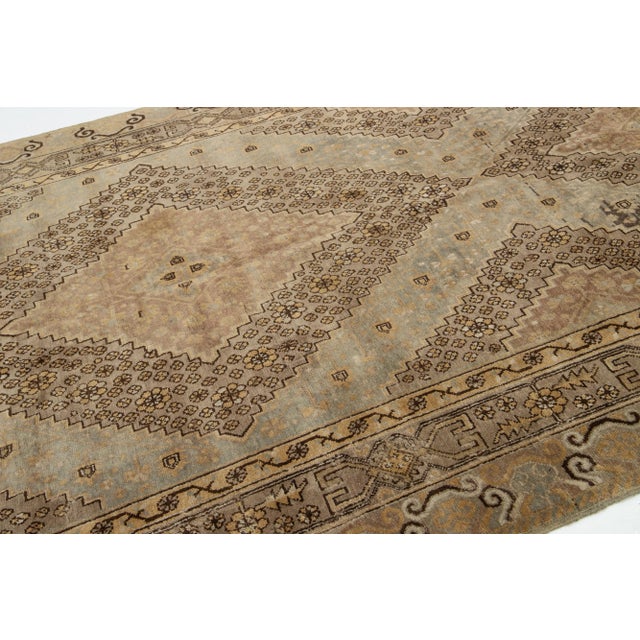 1920s Khotan Wool Rug Handmade in Light Brown For Sale - Image 5 of 10