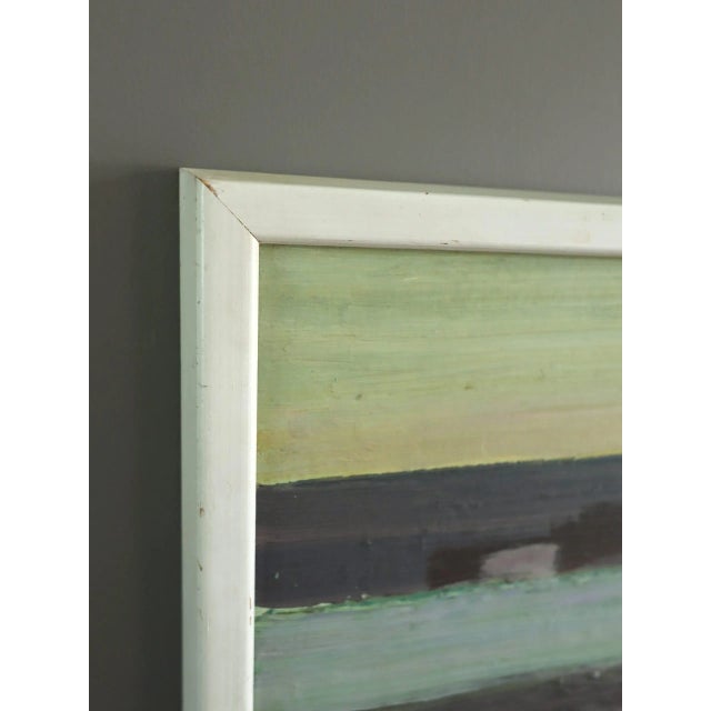 1970 Modernist 'Houses on the Horizon' Original Vintage Swedish Abstract Landscape Oil Painting, Framed For Sale - Image 6 of 11