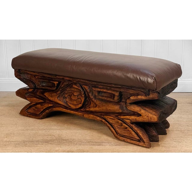 1950s Vintage Witco Tiki Carved Wood Bench For Sale - Image 5 of 11