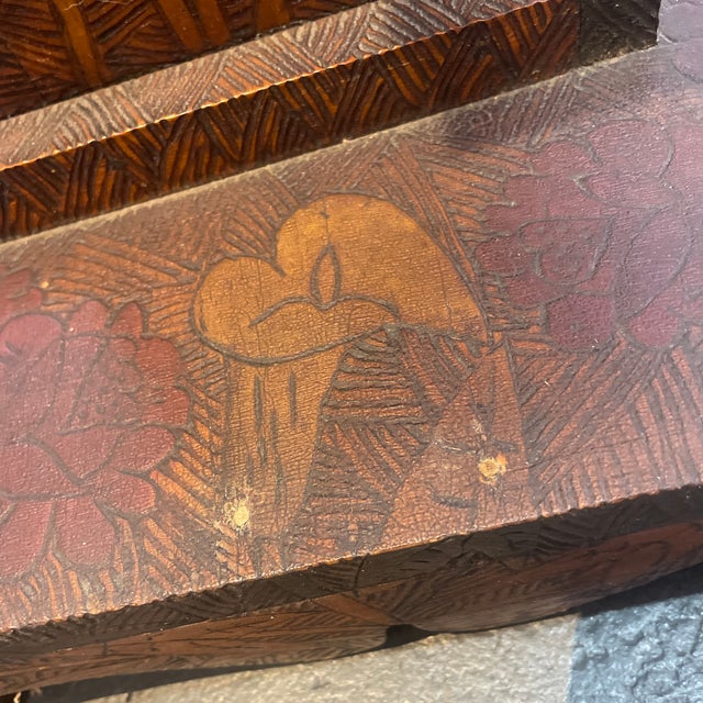 1900s Art Nouveau Pyrography Stand Wooden With a Beautiful Lady For Sale - Image 9 of 12