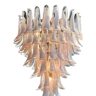 Murano Pink and White Saddle Waterfall Chandelier For Sale