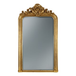 Baroque Mantel Mirror in Carved Wood and Gilded Plaster, France, 1850s For Sale