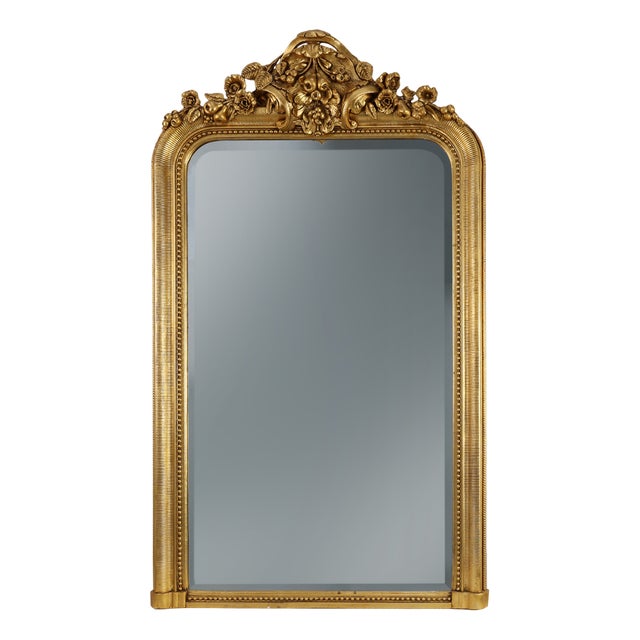 Baroque Mantel Mirror in Carved Wood and Gilded Plaster, France, 1850s For Sale