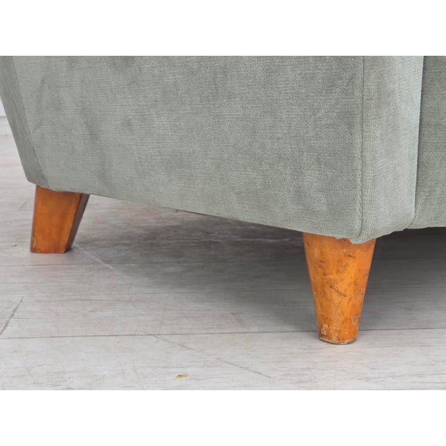 Wood Danish Twi-Seater Sofa in Light Green Furniture Velour, 1960s For Sale - Image 7 of 18