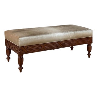 Antique French Louis XVI Style Mahogany Upholstered Bench For Sale