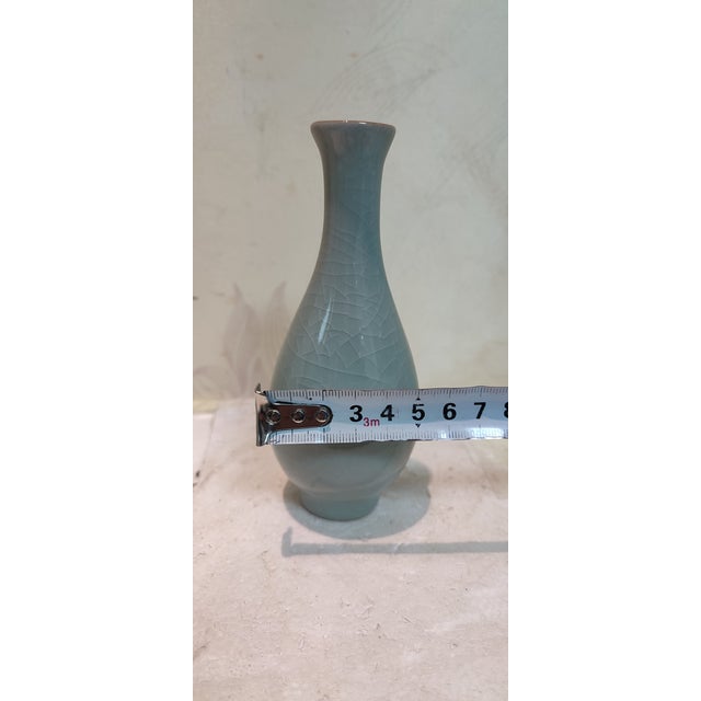 Ceramic Chinese Ceramic Vase Crackle Glaze Celadon Bottle For Sale - Image 7 of 10