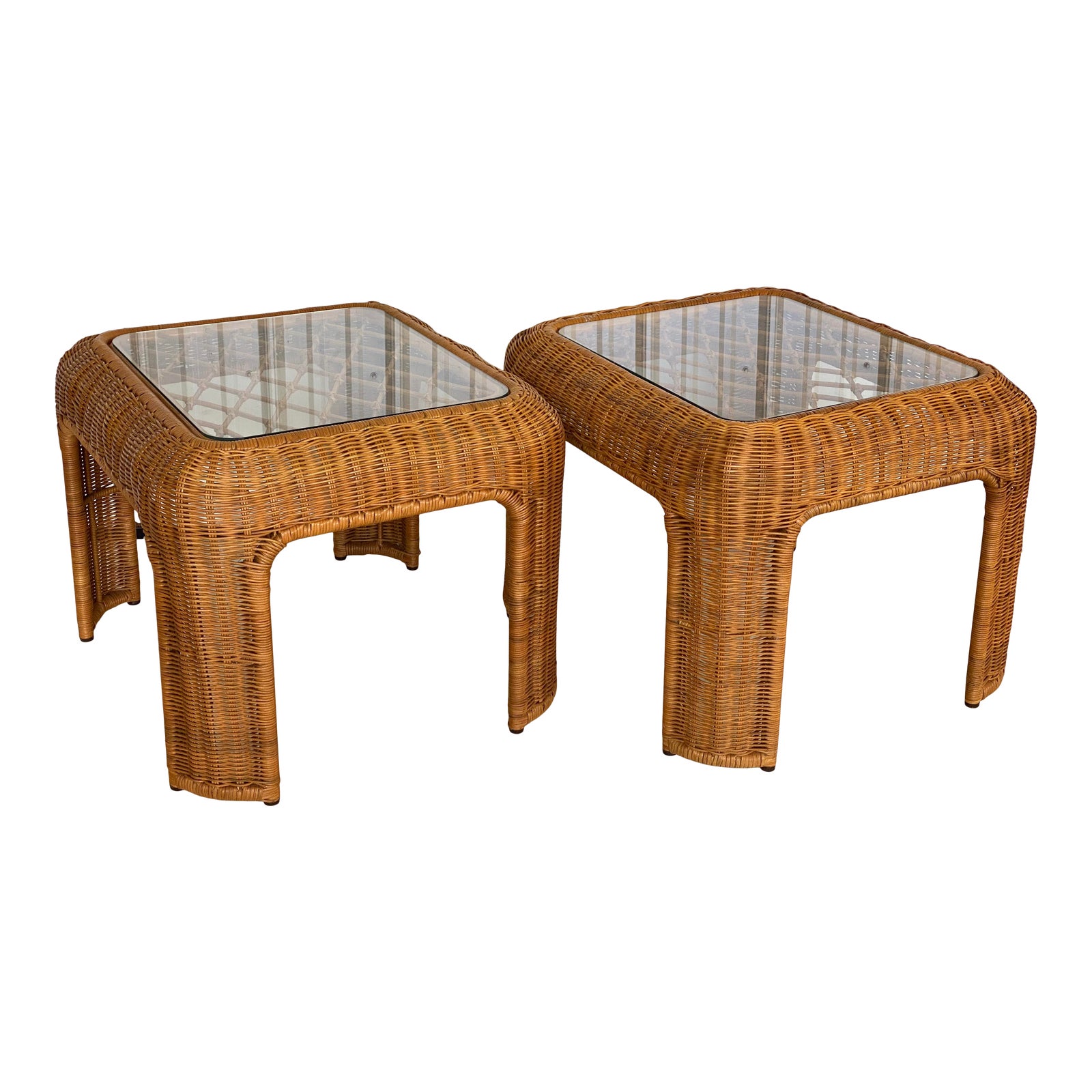 Coastal Wicker Wrapped Waterfall Edge Side TablesPair Chairish