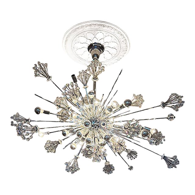 1960s J. & L. Lobmeyr Starburst Chandelier | Austrian Crystal & Chrome For Sale