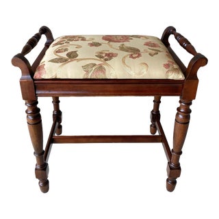 Circa 1940 Jacobean-Inspired Cherry Wood Baluster Bulb Legs and Arms Upholstered Bench For Sale